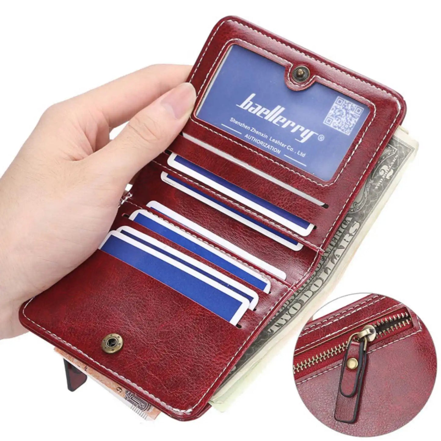 Portefeuille court en PU ciré huilé pour femmes, porte-monnaie multi-cartes avec fermeture éclair, sac tout-en-un