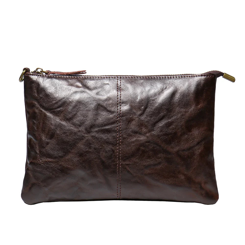 Timeless Vintage Leather Clutch Wallet - Luxurious Genuine Leather, Secure Zipper, Stylish Wristlet for Women