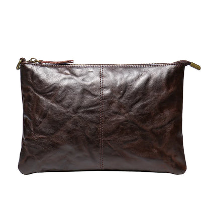 Timeless Vintage Leather Clutch Wallet - Luxurious Genuine Leather, Secure Zipper, Stylish Wristlet for Women