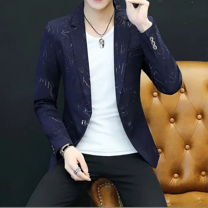 Autumn 2024 New Men's Fashion Print Men Casual Business Blazer Mens Slim Suit Jacket White Male Thin Coat