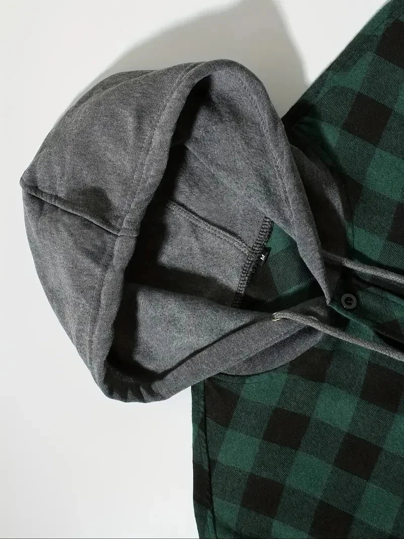 Spring Autumn Men Hoodie Sweatshirt Classic Plaid Casual Button Hooded Long Sleeve coat Double Pockets Hoodie men cardigan Tops