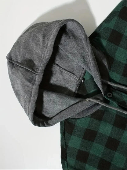 Spring Autumn Men Hoodie Sweatshirt Classic Plaid Casual Button Hooded Long Sleeve coat Double Pockets Hoodie men cardigan Tops