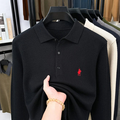 Light Luxury Cotton Long Sleeved T-shirt Men's Fashion Trend Lapel Autumn Paul Embroidery Polo Shirt Men's Long Sleeved Clothes
