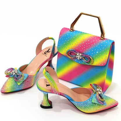 The Latest INS Style Rhinestone Bow Side Empty Party High Heels Pointed Toe Stiletto Heels Silver Women's Shoes And Bags