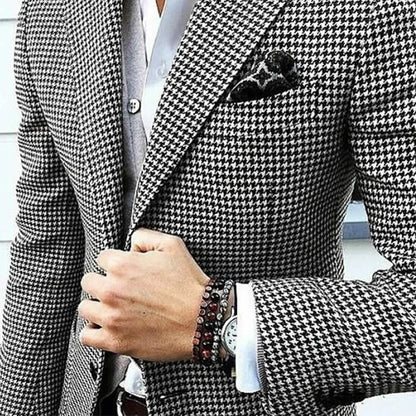 Italian Style Men's Blazer Houndstooth Casual Man Suit Jacket Notched Lapel One Piece Check Wedding Coat for Prom Party