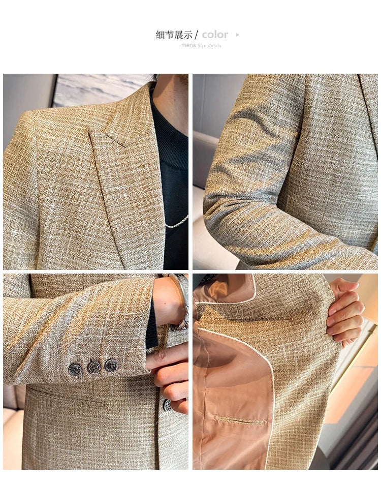 Autumn Winter Thick Wool Plaid Suit Jacket 2025 New Men's Slim Fit Casual Fashion Formal Business Socia Party Jacket Coats