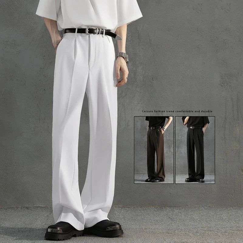 White Luxury Draped Suit Pants Men Fashion Dress Pants Korean Loose Straight Casual Pants Mens Office Formal Trousers Male S-3XL