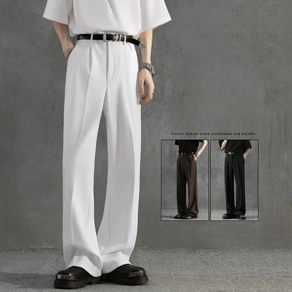 White Luxury Draped Suit Pants Men Fashion Dress Pants Korean Loose Straight Casual Pants Mens Office Formal Trousers Male S-3XL