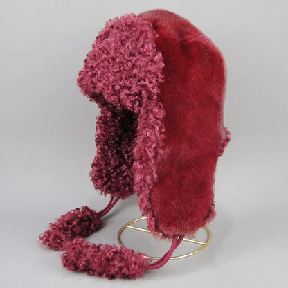 Real Fur Wool Hat Unisex New Winter Warm Bomber Russian Ushanka Hats With Ear Flaps Cow Leather Thick Snow Earflaps Baseball Cap