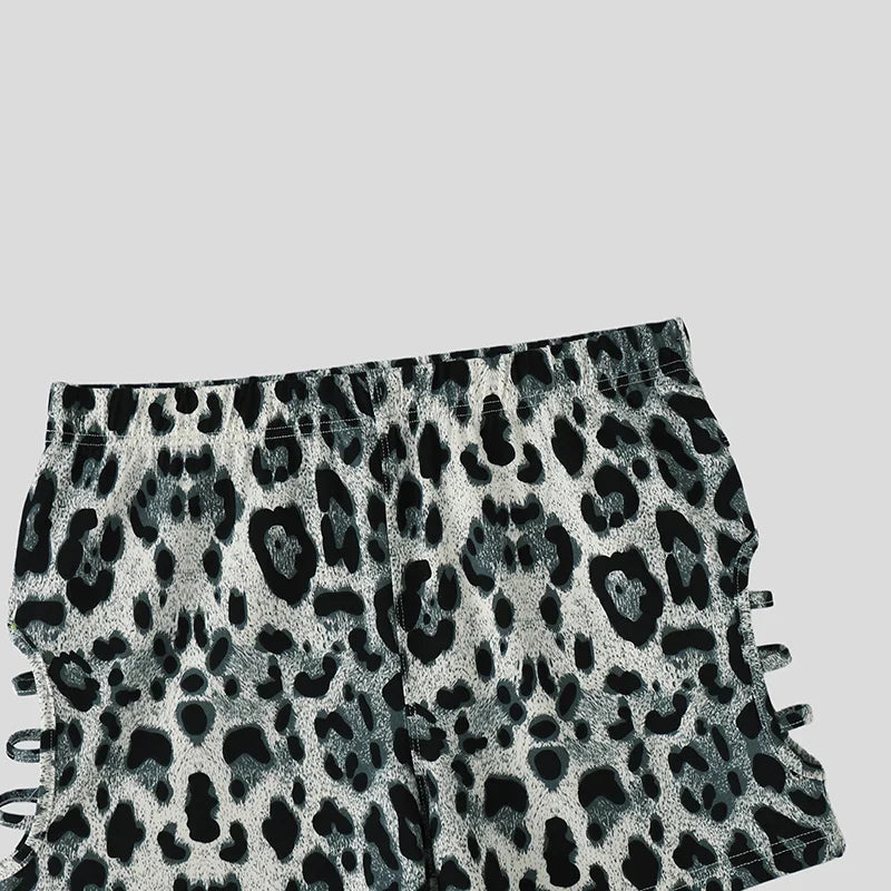 Men's Shorts Leopard Print Hollow Out Sexy Casual Men Bottoms Summer Streetwear 2026 Fashion Vacation Shorts For Man