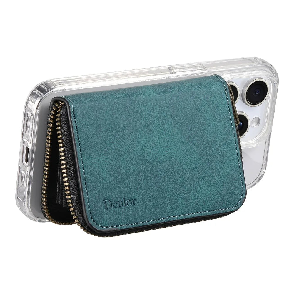 for Magsafe Zipper Wallet Phone Card Holder for IPhone 16 Pro Max 15 14 13 12 S25 S24Plus Ultra Pixel 9  Anti-theft Leather Case