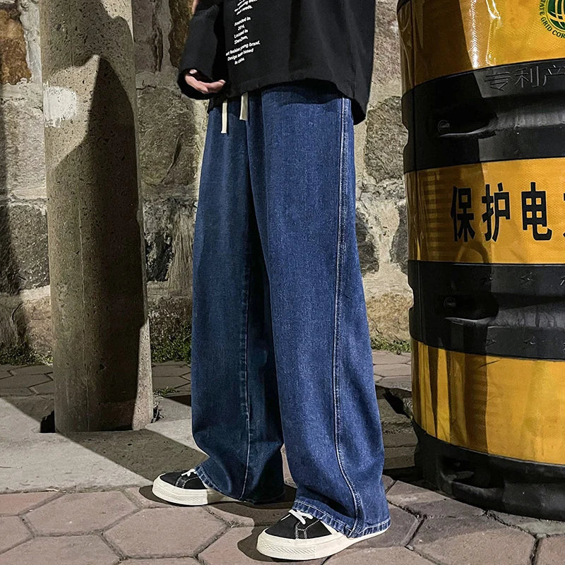 2026  Men's Jeans Korean Version Student Casual Pants High Street Straight Loose Wide Leg Jeans Black Grey  Blue Baggy Jeans
