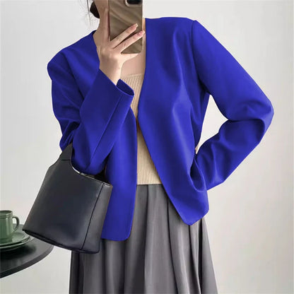 2025 Spring Autumn Fashion New Women's Suit Jackets Solid Short Coats Korean Blazers Long Sleeve Cardigan Coat Without Placket