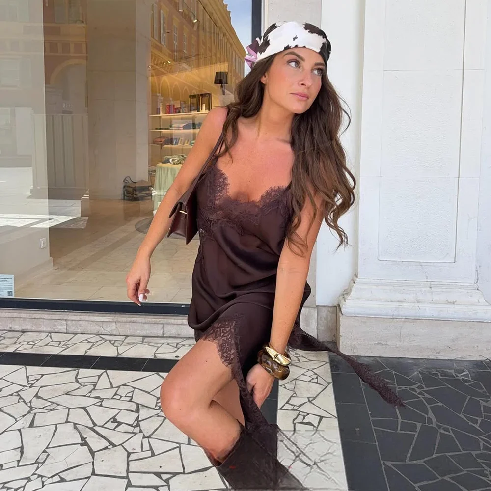 Sexy Beach Holiday Lace Party Women Dress V Neck Cami Backless Midi Dress Fashion 2026 Y2K Girl Evening Club SummerDress