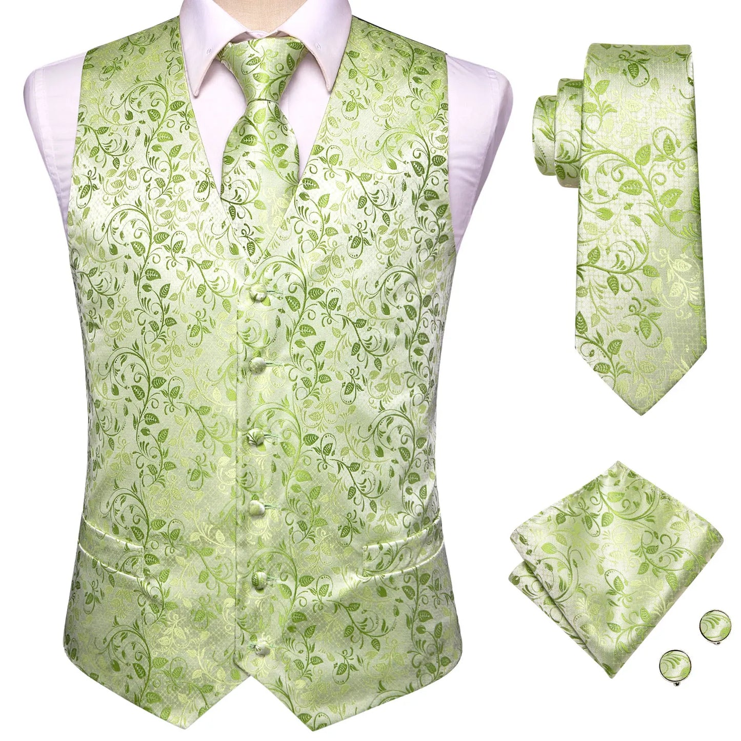 20 Color Men's Vests Tie Business Formal Dress Slim Sleeveless Jacket 4PC Hanky Cufflink Blue Paisley Suit Waistcoat