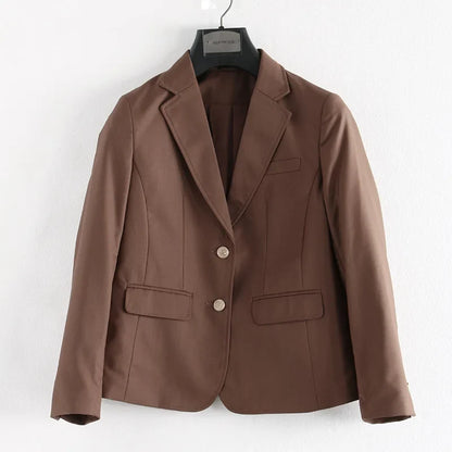 Preppy Style Slim Fit Solid Blazer Woman Double Button Turn-Down Collar Blazers Women Spring Autumn Basic Student JK Suit Coat
