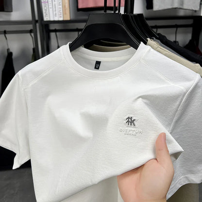 2026 New Men's Korean Style Fashion Badge Short Sleeved Sleeve Round Neck T-shirt Casual and Comfortable Summer Versatile Top