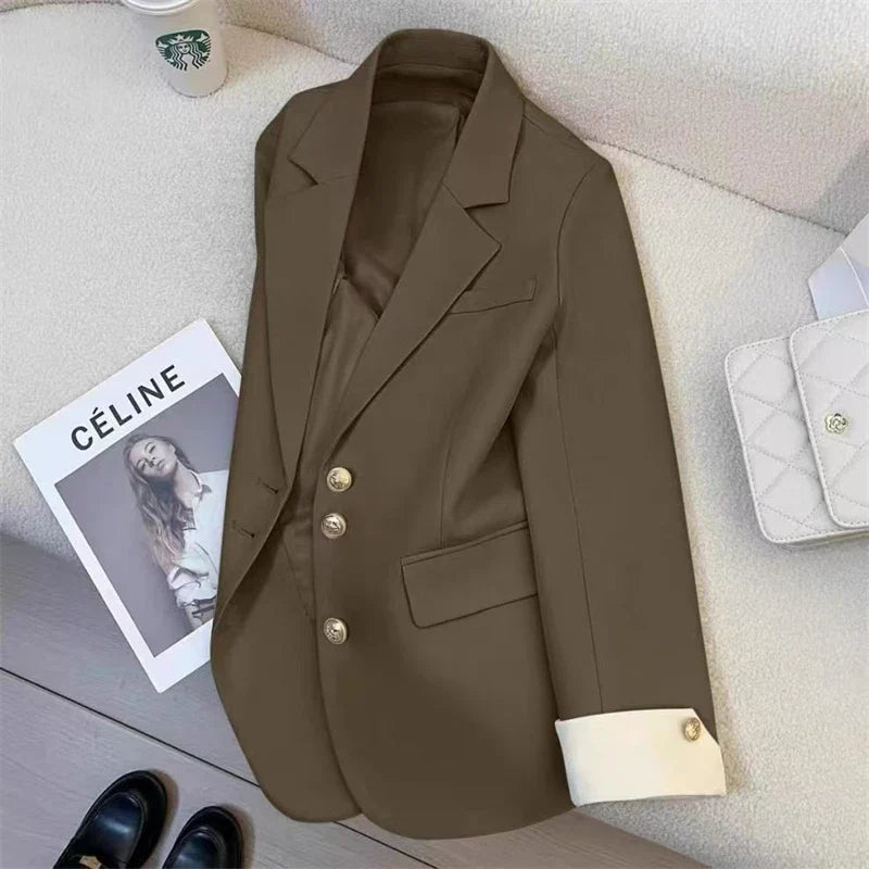 2025 Fashion Ladies Blazer Women Coat Spring Autumn Green Black Khaki Long Sleeve Female Business Work Wear  Formal Jacket