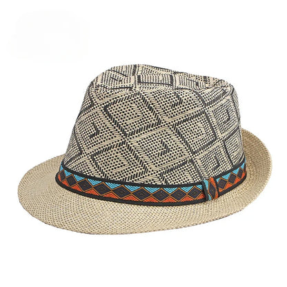 Men's Hat Woven Straw Sunshade Hat Casual Buckle Beach Sun White Wedding Black Belt Fedoras Jazz Hat Panama Cap