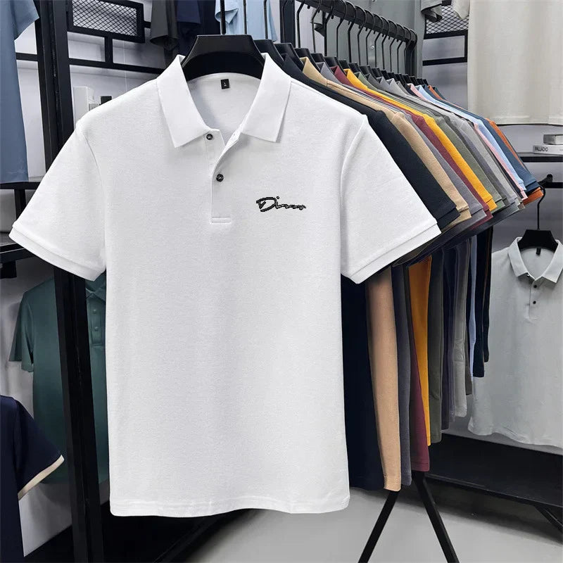 cotton100% hot sale men's new short sleeve polo shirt summer lapel letter printing ventilate t-shirt business classic mans wear