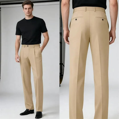 Men's Pleated Dress Pants Wide-Leg Versatile Premium Formal Banquet Wedding Summer Casual Trousers Chinos Business Daily Office