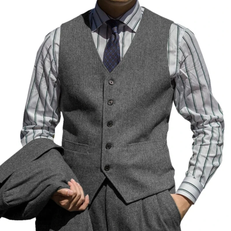 Men Suit Green Herringbone Single Button Waistcoat For Wedding Birthday Banquet Business Daily Work Set Men Suit Vest