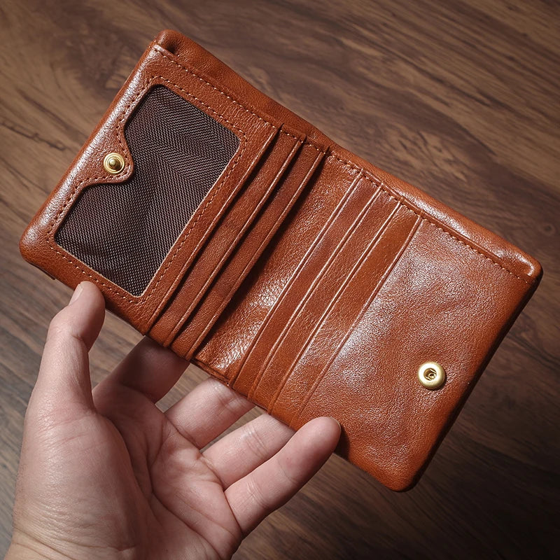 Luxury Genuine Leather Small Lightweight Bifold Wallet Men Women Money Clip Credit Card Holder with Hidden Zipper Pocket