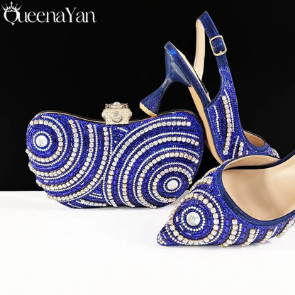 High-end Matching Women's Shoes with Diamond Hard Box Bag Popular in Nigeria Party Women's High Heels