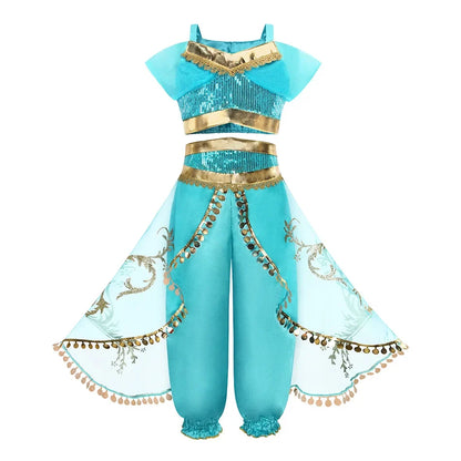 Jasmine Princess Dress for Girls Cosplay Aladdin Magic Lamp Costume Outfit Girls Halloween Kids Birthday Carnival Dance Vestidos