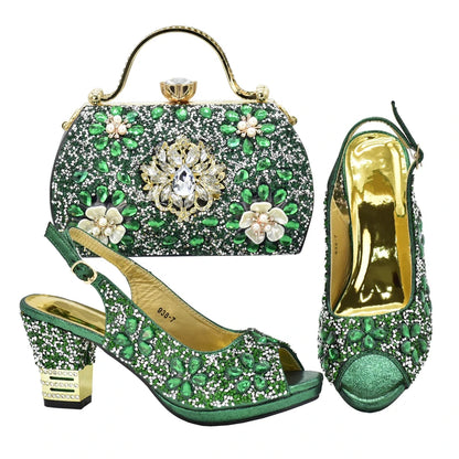 Italian Shoes and Bags Matching Set with Rhinestone Plus Size Shoes Luxury Italian Shoe and Bag Set 2026 Wedding Shoes Bride
