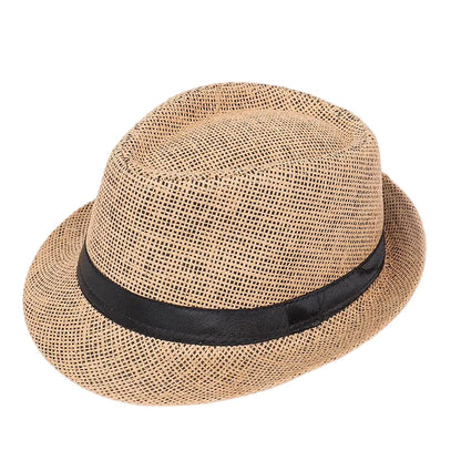 Jazz Hat British Style Linen Solid Color Hat for Men and Women Rolled Brim Couple Style Sun Hat Paper Straw Hat