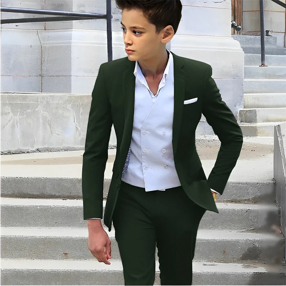 Formal Boys Slim Fit Suits 2 Pieces Birthday Party Tuxedo,Smart Handsome Kids Suit Set Wedding Guest Outfit Plus Size 2-20T