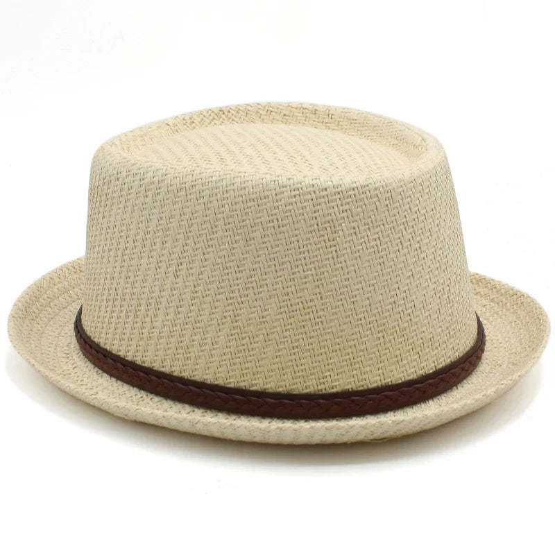 Men Women Straw Pork Pie Hats Summer Sunhat Boater Caps Sailor Sombrero Beach Fedora Trilby Outdoor Travel US Size 7 1/4 UK L