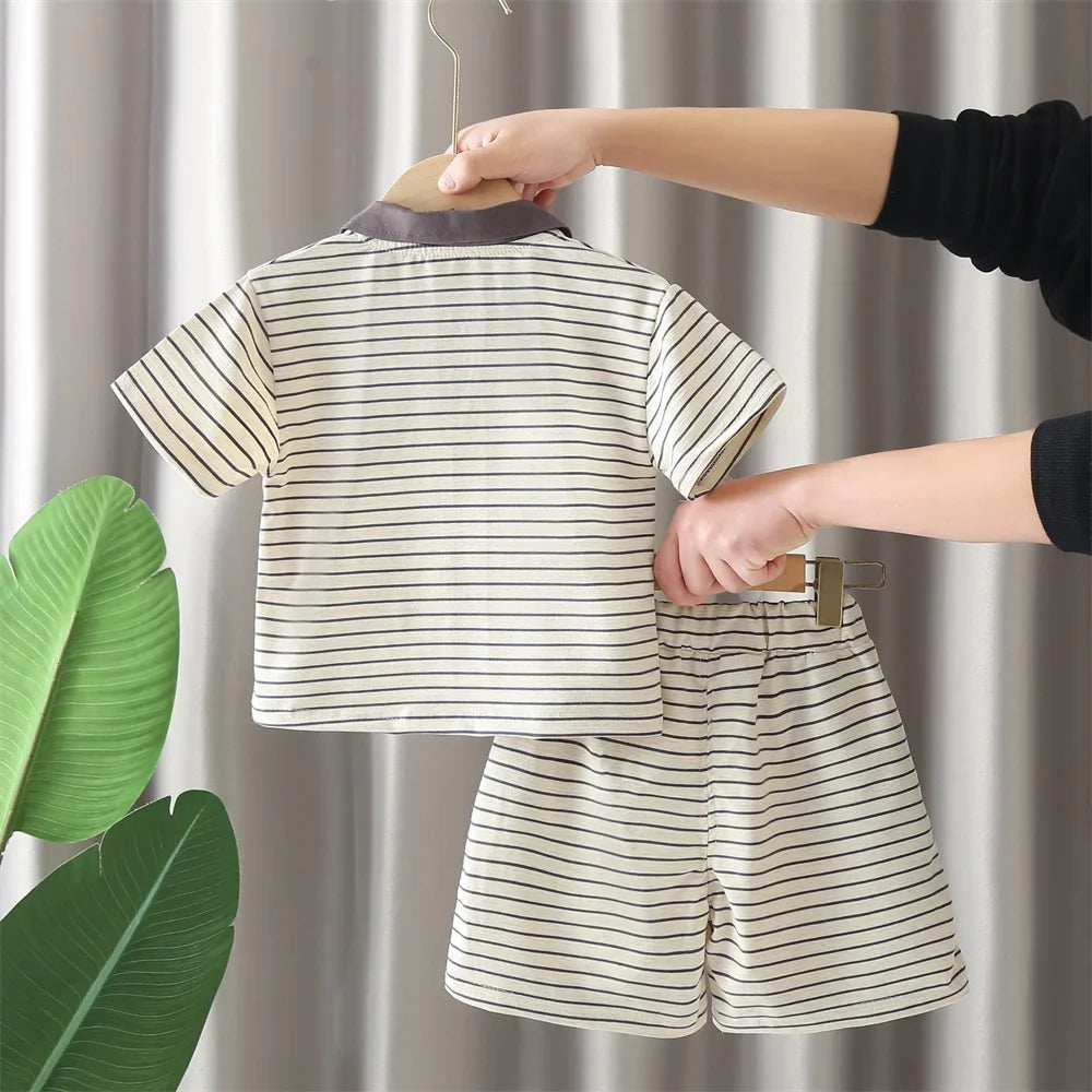 New Summer Baby Boy Clothes Set Toddler Boys Striped Cartoon T-shirt Short Pant 2-Piece Casual Infant Children's Clothing Outfit