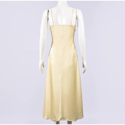 Women Sexy V-neck Satin Sling Maxi Dresses Chic White Lace Patchwork Sleeveless Backless Slim Gowns Summer Evening Party Dress