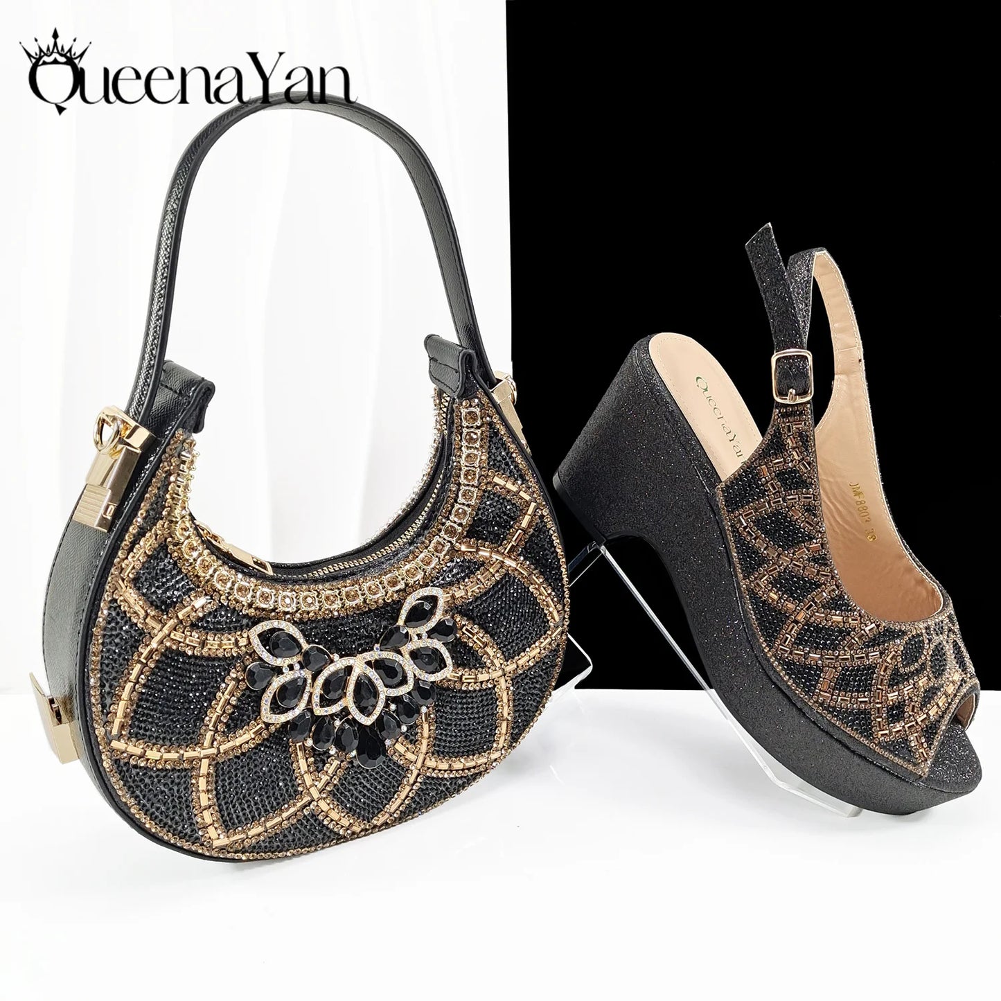 African Shoe and Bag Set for Wedding Women Shoes and Bag To Match Set with Rhinestone Italy Pumps Women Shoes Luxury