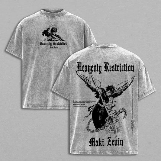 Zenin Maki Print T-shirt Jujutsu Kaisen Anime Clothing Men Women Cotton Tshirts Vintage Washed Tee Harajuku Oversized T Shirt