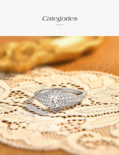 Sparking All Round Cut Moissanite S925 Silver Rings Top Quality Engagement Wedding Ring for Women Men Authentic Jewelry