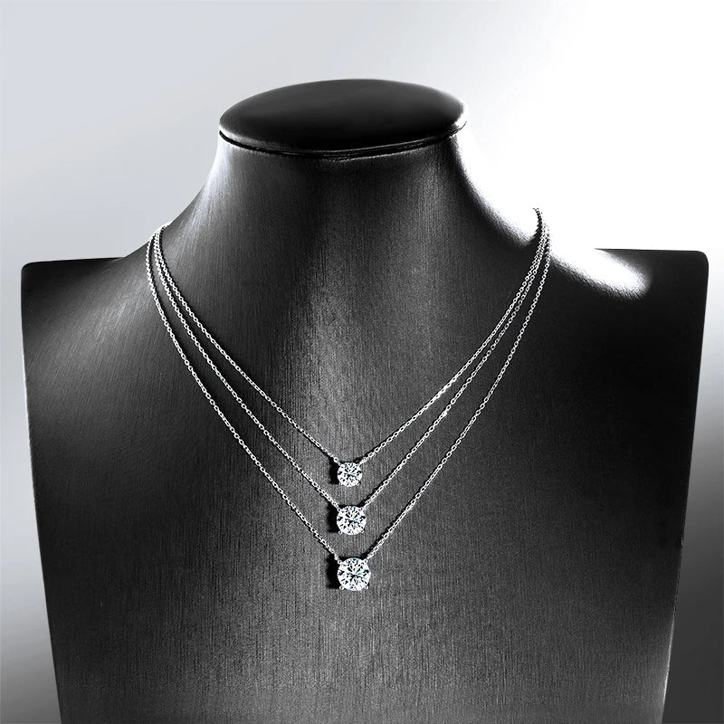 White Gold Plated 1-10CT Moissanite Necklace for Women Classic Four Claws Pendant Wedding Jewelry 925 Sterling Silver