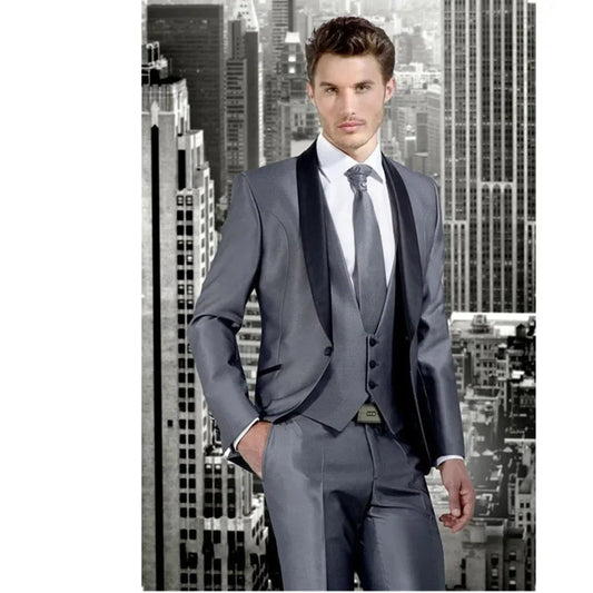 Latest Coat Pant Design Men Suits Smolking Noivo Terno Slim Fit Easculino Evening Suits For Men Groom Tuxedos Grey Groomsmen