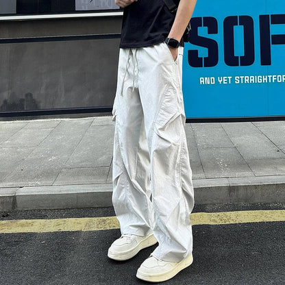 New High Street Pants Mens Casual Straight Trousers Wrinkled Trendy Streetwear Summer Lightweight Essentials Couple Cool Pants