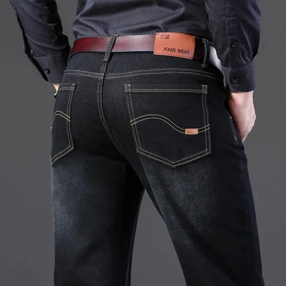 Classic Black Men's Jeans Straight Leg Baggy Plus Size Pants Wear Comfortable Dark Pants Thin Pants for Dad Gift Dad Pants