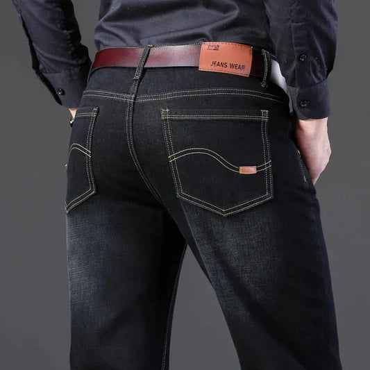 Classic Black Men's Jeans Straight Leg Baggy Plus Size Pants Wear Comfortable Dark Pants Thin Pants for Dad Gift Dad Pants