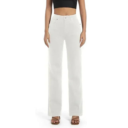 Girls Casual Fashion Straight Leg Jeans Female Slim Thin High Waisted Stretch Denim Pants Women Solid Loose Comfortable Trousers