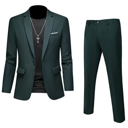 6XL-M (Blazer+Pants) High Quality Business Solid Color Slim Fit Suits 2 Pieces Men's Groom Wedding Social Tuxedos Set 16 Colour