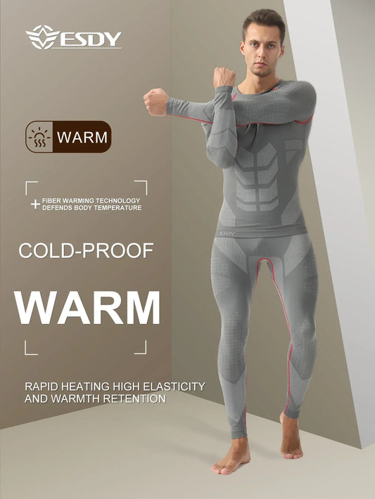Men's Sports Compression Thermal Suit Winter Thermal Compression Long-Sleeve Long Pants Breathable High-Elastic Cold-Proof Sports Suit Winter Outdoor Sports Climbing Fishing