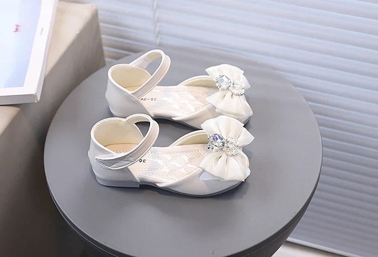 Girl's Fish Mouth Shoes with Rhinestone Bear Decos Prom Party Sandals for Kids Girl Nice Butterfly-knot Students Footwear I10281