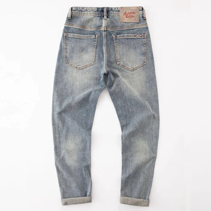 New Washed Light Blue Polished Cargo Jeans Men's Summer American Trendy Brand Small Straight Retro Casual Youth Trousers
