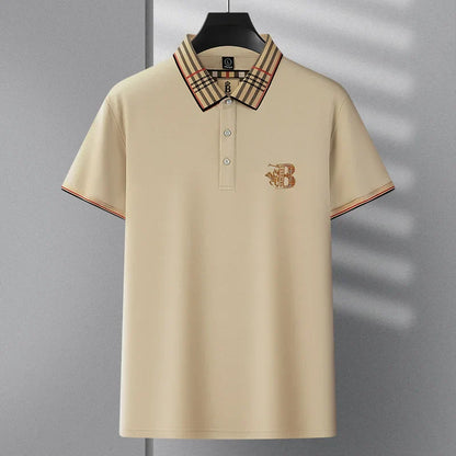 Summer novel men's high-end lace collar B-shaped short sleeved polo shirt, comfortable and casual business T-shirt