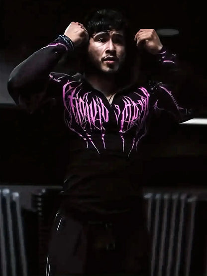 2026 Spring Summer New Men's Black Hooded Sports Compression Long Sleeve Shadow Style Street Subcultural Style